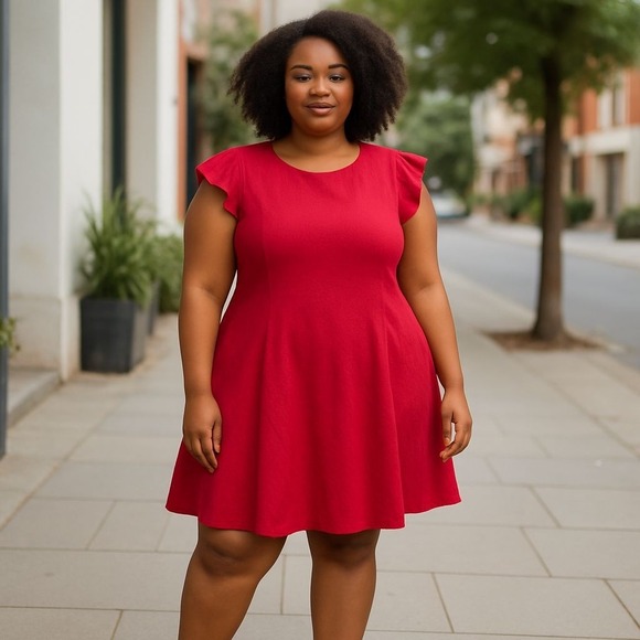 Eloquii Red Stretchy Knit texture Waffle Dress Size 22 a‎ line event party - Picture 1 of 9